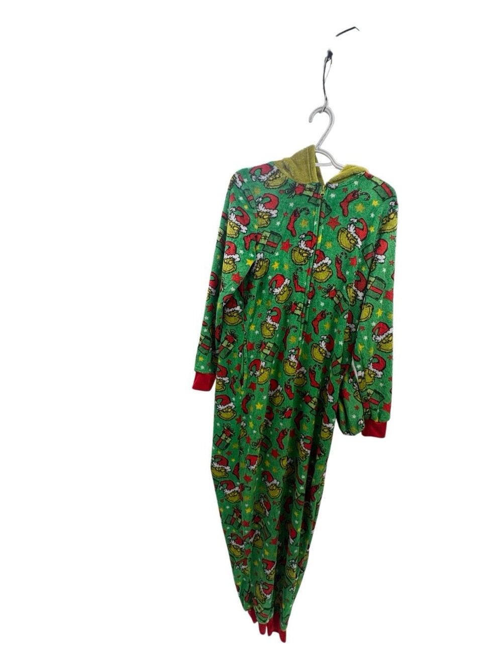 Dr. Seuss The Grinch Hooded One Piece Pajama Union Suit Green Size M 8-10